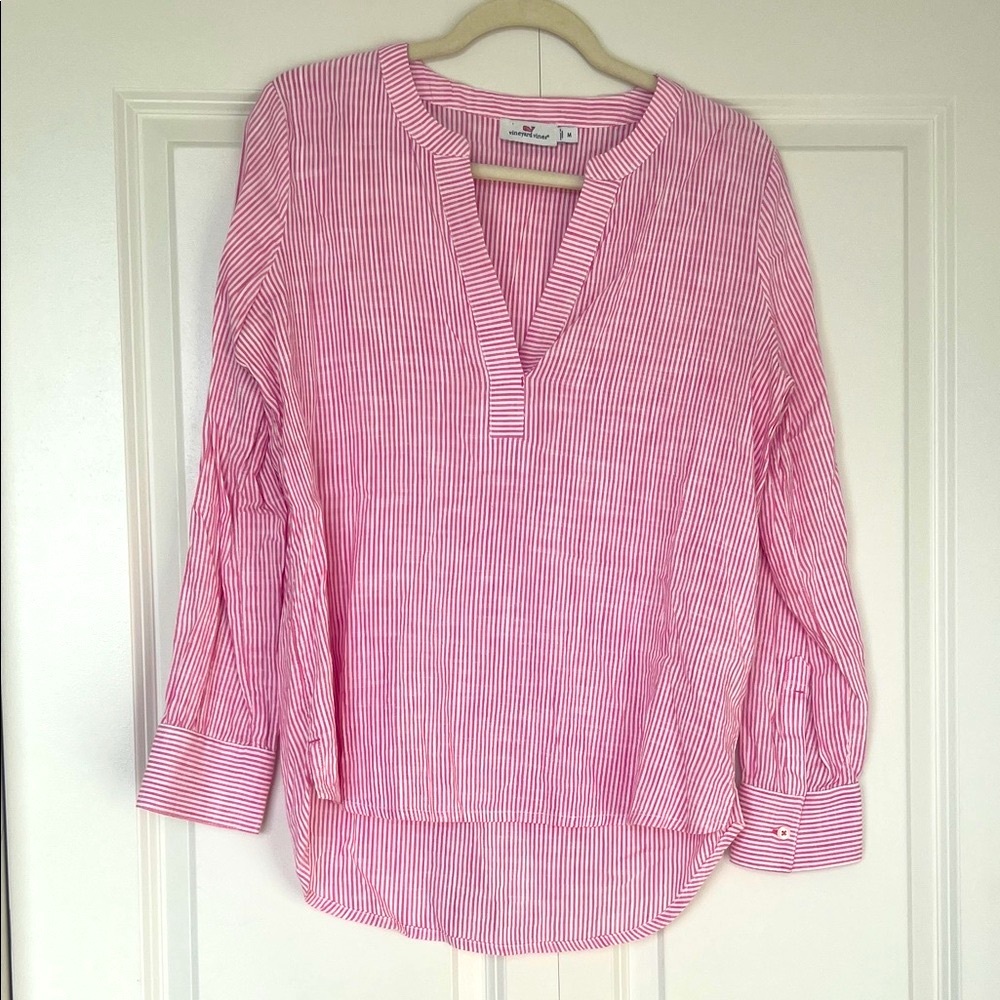 Vineyard Vines Pink Striped V-Neck Blouse